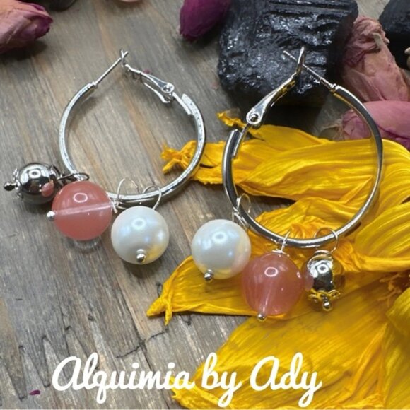 Alquimia Silver and Pink Hoop Earrings - Picture 1 of 1